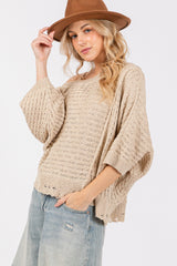 SAGE + FIG Women's Distressed Asymmetrical Open Stitch Sweater - Trendy & Comfortable Pullover
