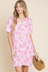 BOMBOM Floral Button Down Mini Dress - Versatile & Stylish Women's Fashion