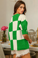 BiBi Women's Checkered Contrast Round Neck Sweater - Trendy & Comfortable