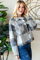 Reborn J Women's Plaid Button-Up Long Sleeve Shacket - Trendy Layering Essential
