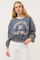 Trendy BEVERLY HILLS 92 CALIFORNIA Contrast Crop Sweatshirt for Stylish Casual Wear