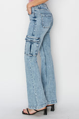 RISEN High Rise Cargo Flare Jeans - Vintage Flare with Modern Comfort