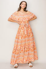 HYFVE Floral Off-Shoulder Tie Front Maxi Dress - Elegant Event Wear