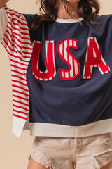 Patriotic USA Patchwork Contrast T-Shirt by BiBi - Bold American Style
