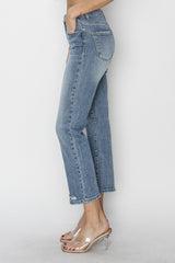 RISEN High Waist Distressed Cropped Jeans - Trendy Full Size Denim