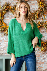 Veveret Women's Notched Long Sleeve Sweater – Elegant & Versatile Knitwear