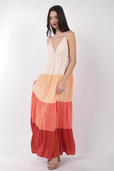 VERY J Women's Color Block Tiered Maxi Cami Dress - Bold & Stylish