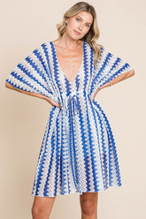 Cotton Bleu Women's Tied Striped Plunge Half Sleeve Beach Cover-Up