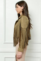 Veveret Women's Suede Fringe Moto Jacket - Stylish Long Sleeve Outerwear