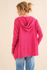 And The Why Full Size Women's Thermal Hooded Open Front Cardigan with Pockets - Cozy & Stylish
