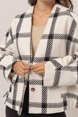 HYFVE Women's Plaid Long Sleeve Jacket with Modern Design and Side Slit Pockets