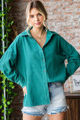 First Love Washed Corduroy Long Sleeve Button Down Shirt - Classic & Chic