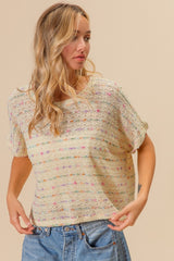 BiBi Women's Striped Popcorn Knit Top - Cozy & Stylish Casual Sweater