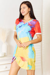 Trendy Tie-Dye V-Neck Twisted Dress - Perfect for Summer