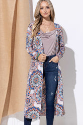 Elegant Printed Kimono Cardigan for Women - Open Front & Longline