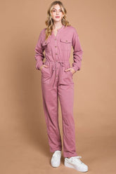 Culture Code Women's Button Up Drawstring Waist Straight Jumpsuit - Versatile & Chic