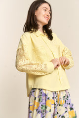 J.NNA Elegant Lace Long Sleeve Waffle Shirt - Button Down Women's Blouse