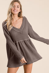 BiBi Women's Waffle Knit V-Neck Babydoll Blouse - Stylish & Cozy Fashion