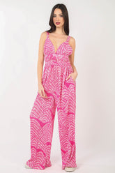 Chic Printed Pleated Jumpsuit for Women - Sleeveless Wide-Leg Design