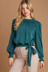 Umgee Women's Elegant Frill Tied Hem Long Sleeve Blouse - Fashionable & Versatile