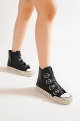 Trendy Multi-Buckle Studded Platform Sneakers - Edgy Fashion Footwear