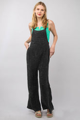 Trendy Texture Washed Wide Leg Overalls - 100% Cotton, Vintage Style