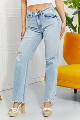 Vervet by Flying Monkey High Waist 90's Dad Jeans - Distressed & Light Wash