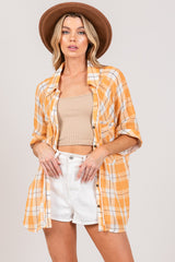 SAGE + FIG Women's Plaid Button-Up Shirt with Side Slits - 100% Cotton