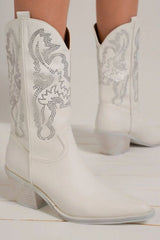 Beast Fashion Pointed Toe Rhinestone Mid Heel Boots - Chic & Glamorous Footwear