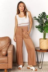 Chic Wide-Leg Pants with Adjustable Smocked Waist - Double Take Collection