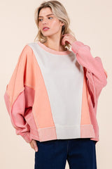Mittoshop Mineral Wash Color Block Sweatshirt - Trendy Cotton Pullover