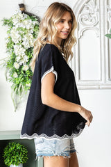 First Love Full-Size Wavy Crochet Drop Shoulder Knit Top - Bohemian Chic Style