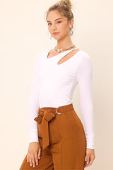 Idem Ditto Front Cut Out Long Sleeve Knit Top - Trendy Women's Fashion