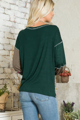 Celeste Women's Full Size Floral Color Block T-Shirt with Exposed Seams