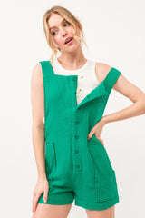 Trendy Sleeveless Button-Up Tie-Back Romper - 100% Cotton