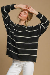 Umgee Wool Blend Striped Sweater - Cozy Round Neck Winter Essential