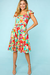 Haptics Floral Square Neck Short Sleeve Dress - Romantic & Elegant Women's Fashion