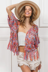 BiBi Women's Trendy Open Front Fringed Crop Knit Cardigan - Layer with Style & Comfort