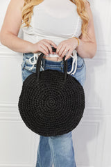 Justin Taylor Eco-Friendly Black Straw Rattan Handbag - Large Boho Chic