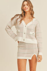 Trendy MABLE Plaid Button Down Cardigan & Mini Skirt Set - Chic Women's Fashion