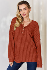 Basic Bae Full Size Ribbed Button-Up Long Sleeve T-Shirt - Comfortable & Stylish