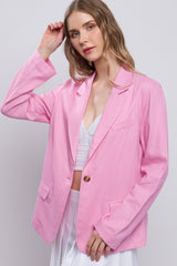 Love Tree Women's Lightweight Linen Blazer - Elegant One-Button Long Sleeve