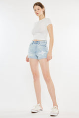 Kancan High Rise Repaired Mom Denim Shorts - Vintage Style & Comfortable Fit