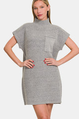 Zenana Women's Short Sleeve Ribbed Sweater Mini Dress - Chic & Versatile Wardrobe Staple