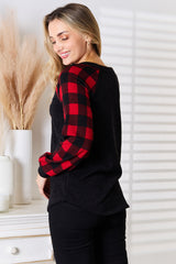 Heimish Festive Sequin Reindeer Plaid Top for Holiday Cheer