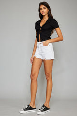Kancan Full Size High Rise Frayed Hem Denim Shorts - Trendy Summer Wardrobe Essential