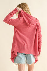 And The Why Full Size Thermal Hooded Cardigan with Pockets - Cozy & Stylish