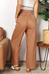Chic Wide-Leg Pants with Adjustable Smocked Waist - Double Take Collection
