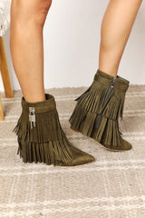 Legend Women's Vegan Suede Tassel Wedge Heel Ankle Booties