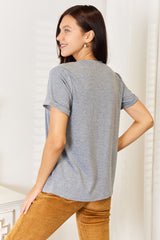 Simply Love USA Flag Graphic Cuffed Sleeve T-Shirt for Patriotic Style